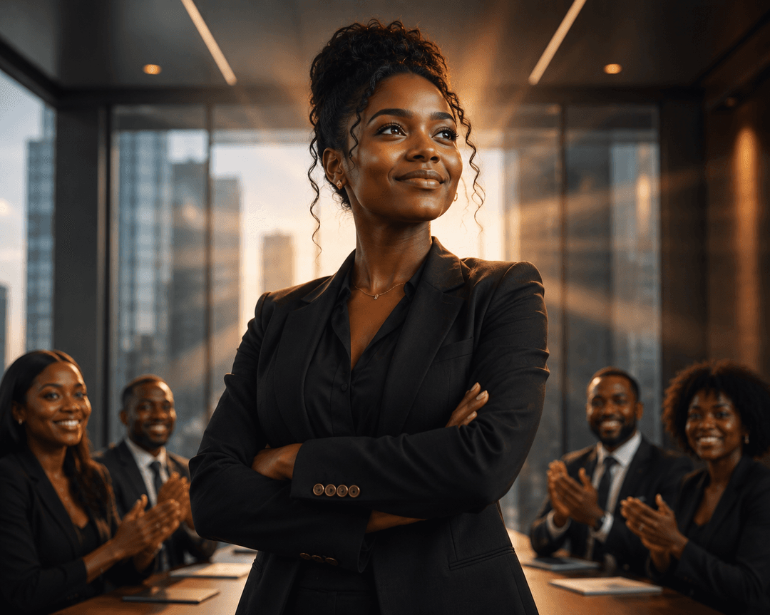 confident woman in boardroom